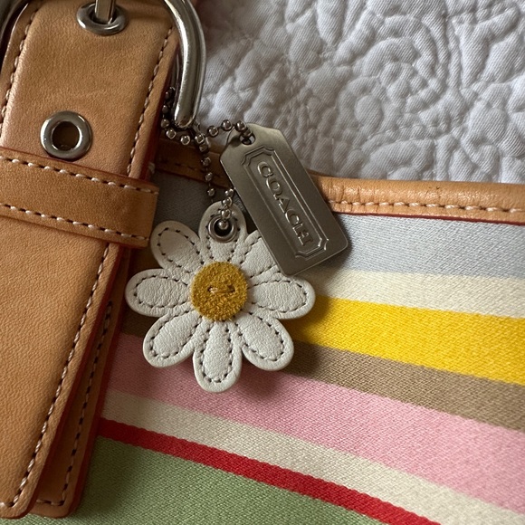 Coach Multicolored Tote Bag W/ Silver Buckles & Red Inside - Picture 2 of 13